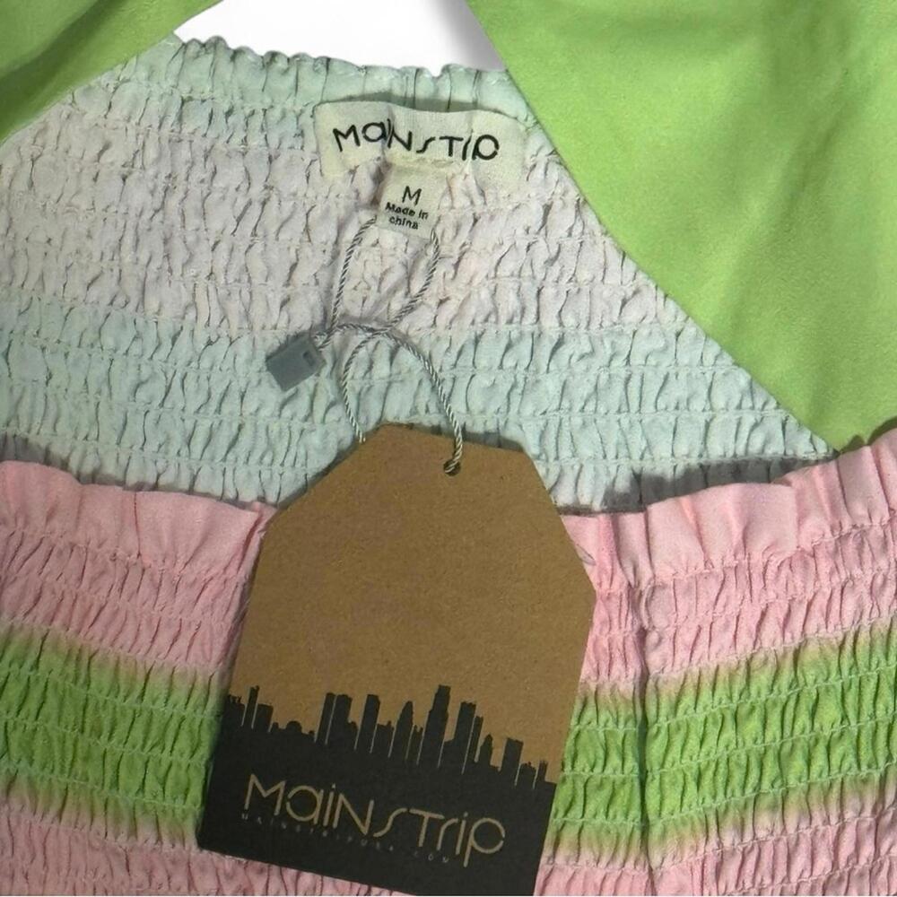 Tiered Halter Mini Dress Green Pink Striped Cutout Size M Main Strip Resort - Picture 6 of 9